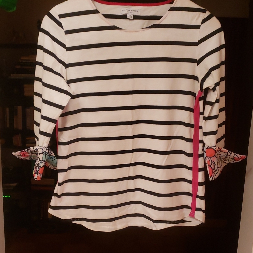 Katherine Barclay Black and White Striped Long Sleeve Top